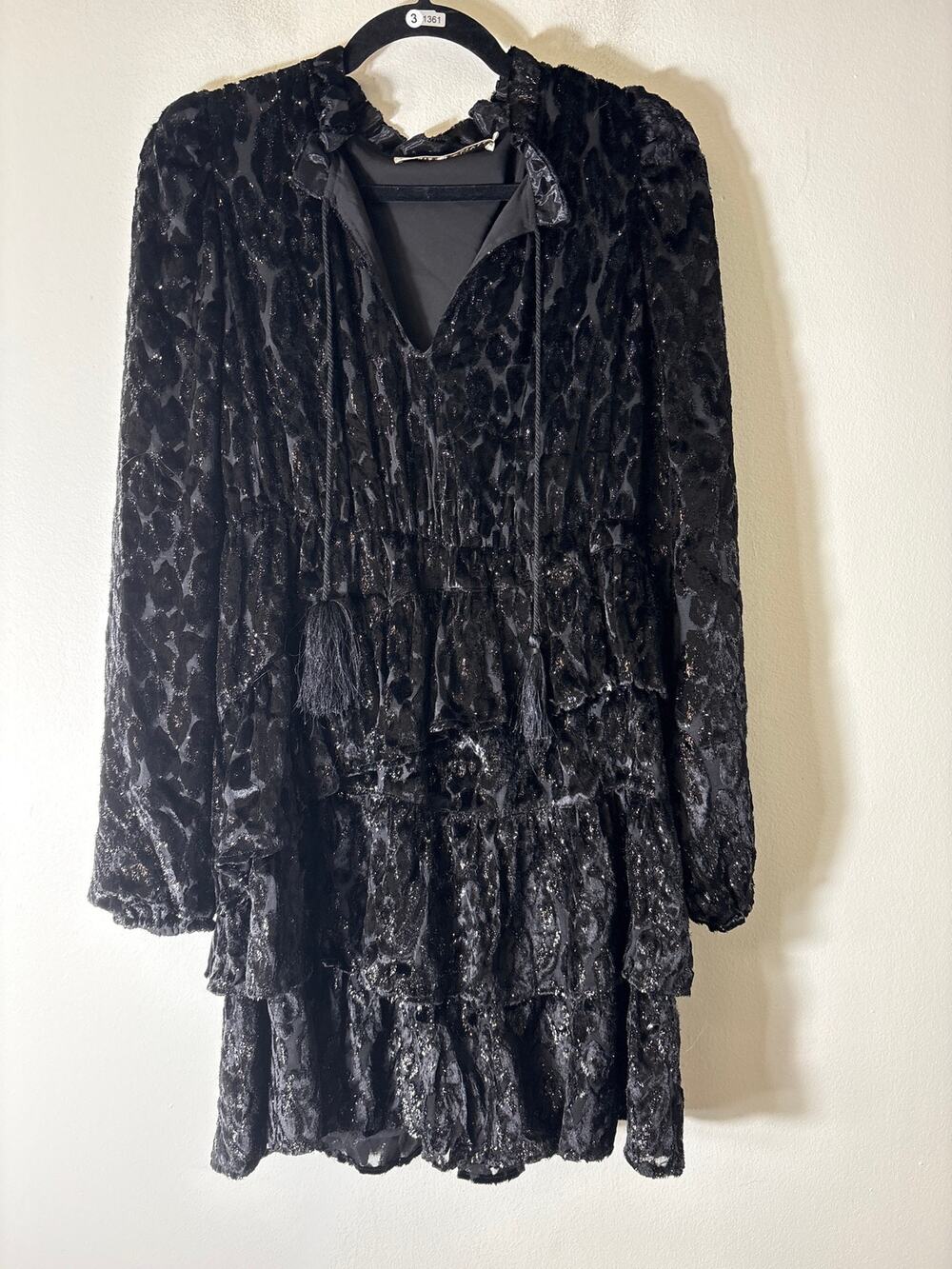 Marie Oliver Black Long Puff Sleeve Layered Knee Length Dress Sz M